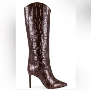 New Schutz Maryanna boots brown croc high heels knee high shoes Revolve 7.5